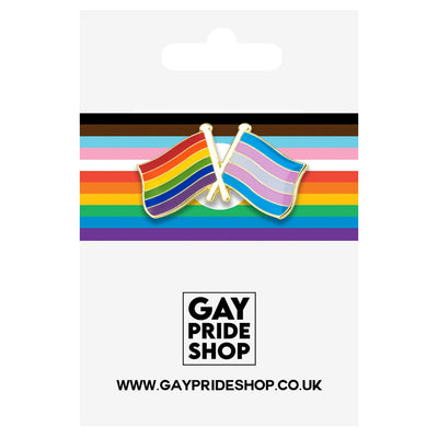 Rainbow & Transgender Mini Gold Metal Waving Flags Lapel Pin Badge