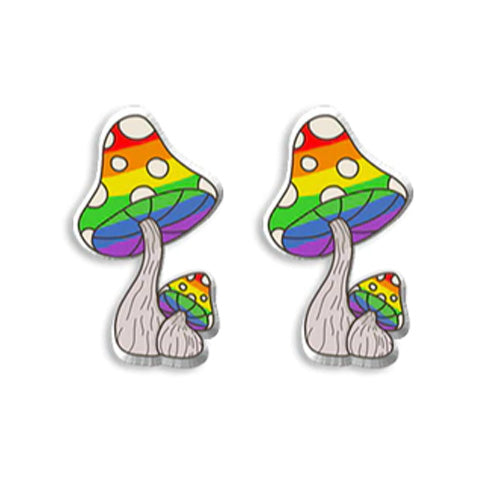 Gay Pride Rainbow Mushroom Stud Earrings