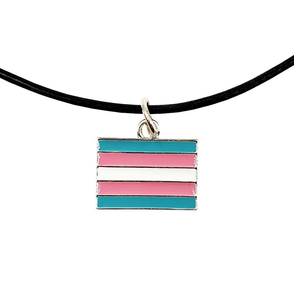 Transgender Flag Silver Plated Rectangle Charm Necklace