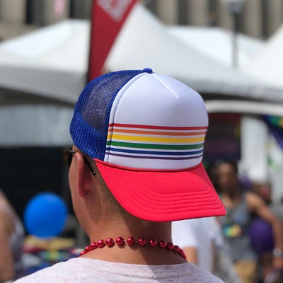 Gay Pride Rainbow Red & Blue Vintage Style Trucker Cap