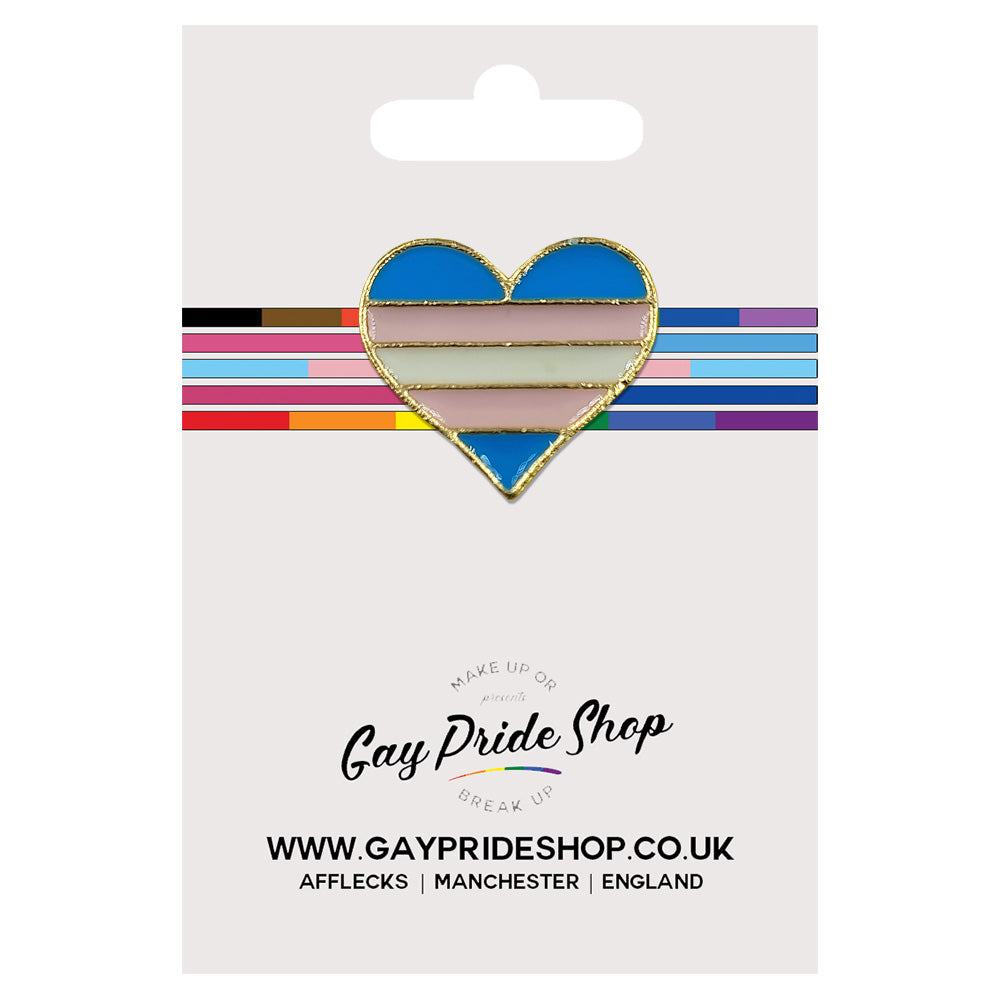 Transgender Flag Metal Heart Lapel Pin Badge (Small)