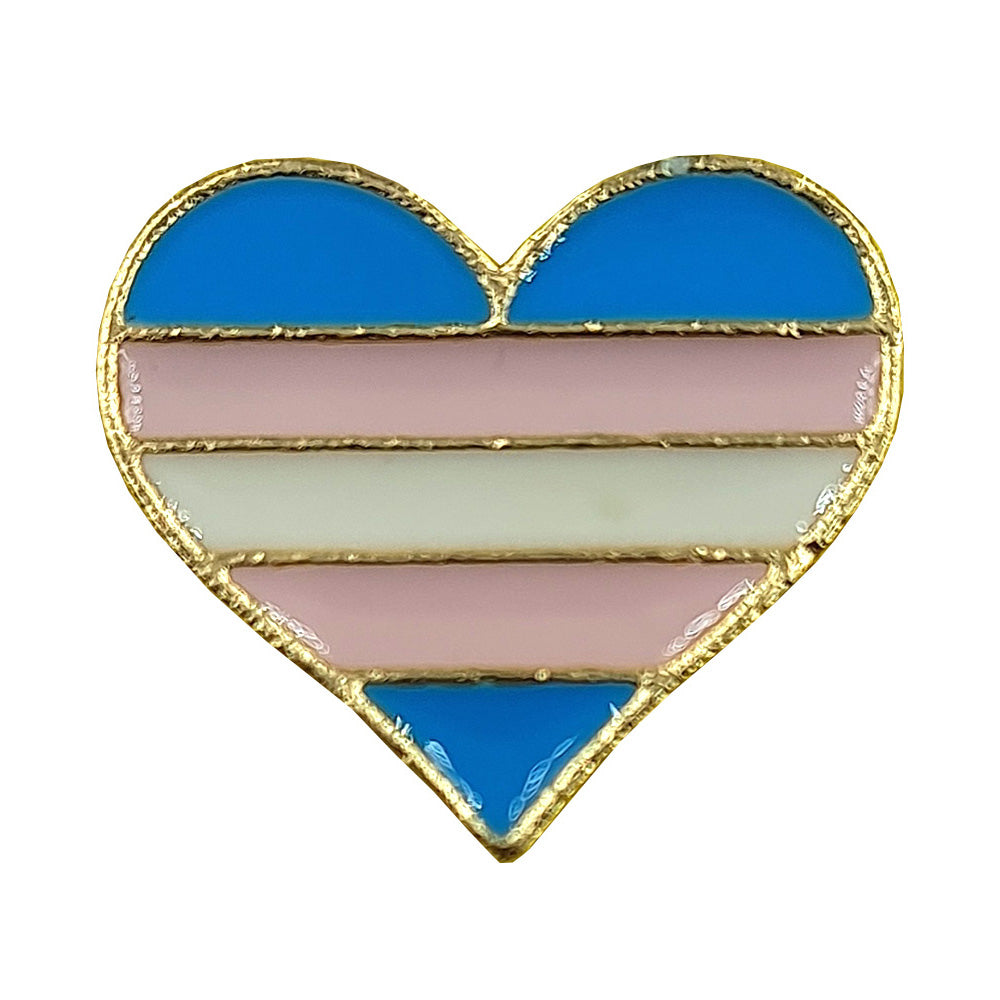 Transgender Flag Metal Heart Lapel Pin Badge (Small)