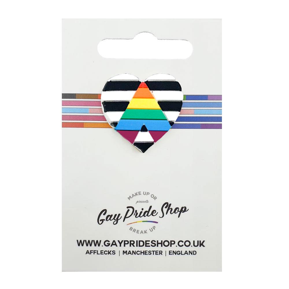 Straight Ally Rainbow Flag Silicone Heart Pin Badge