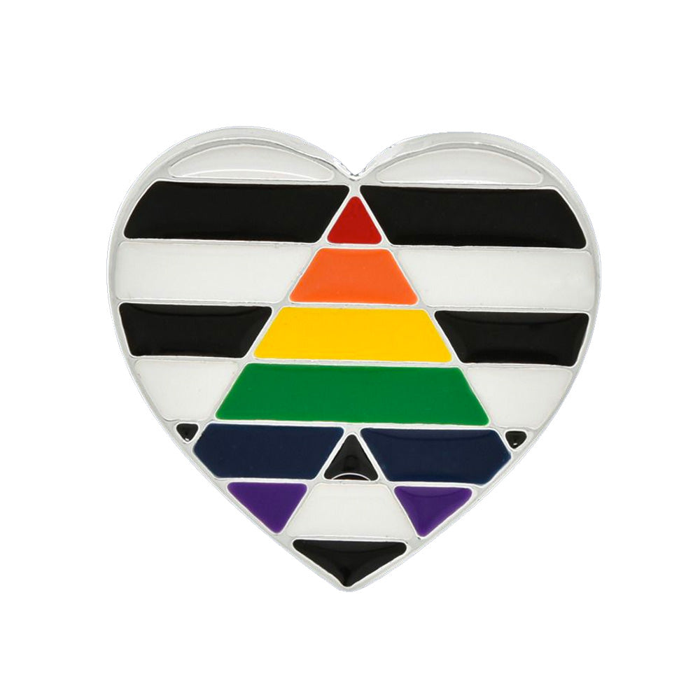 Straight Ally Flag Silver Plated Heart Pin Badge