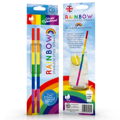 Gay Pride Rainbow Stainless Steel Straws (2 Pack & Cleaning Brush)
