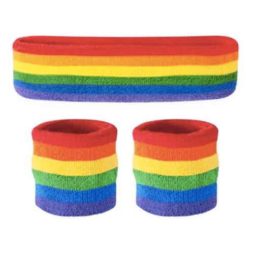 Gay Pride Rainbow Sweatbands & Headband Set