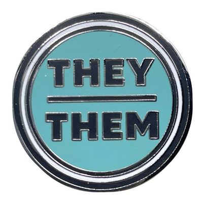 Pronoun They/Them Round Metal & Enamel Pin (Turquoise)