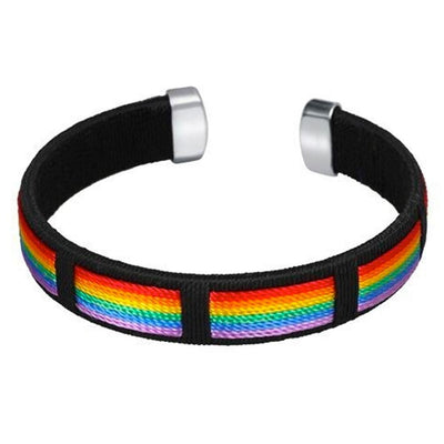 Gay Pride Rainbow Weaved Threads Bracelet (Black)