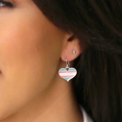 Transgender Flag Silver Plated Heart Earrings