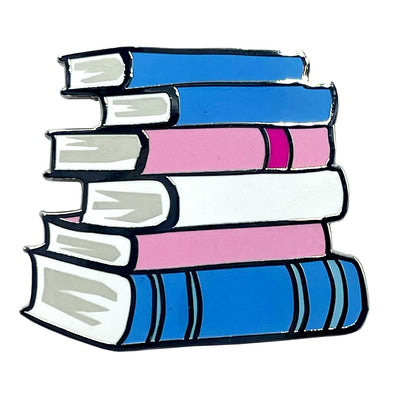 Transgender Pride Rainbow Stack Of Books Metal Lapel Pin Badge