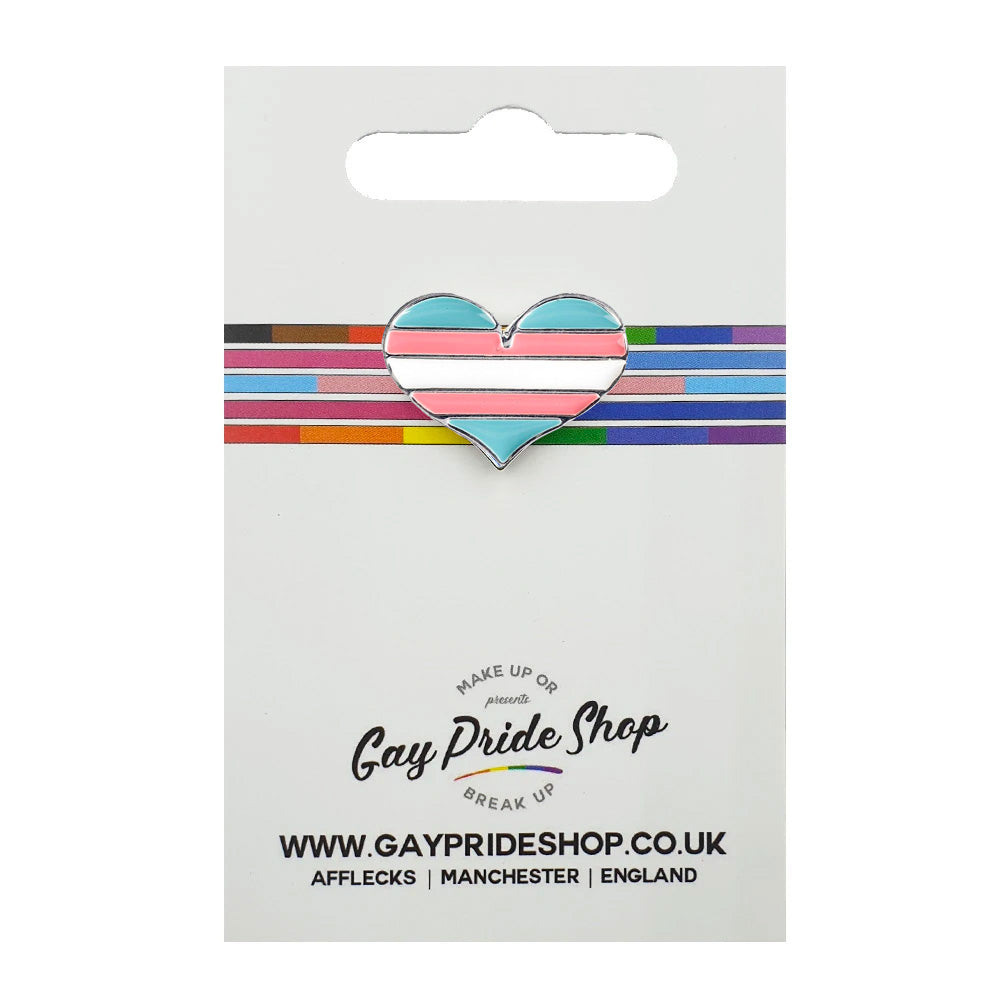 Transgender Flag Silver Plated Heart Pin Badge