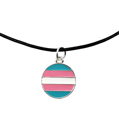 Transgender Flag Silver Plated Round Charm Necklace