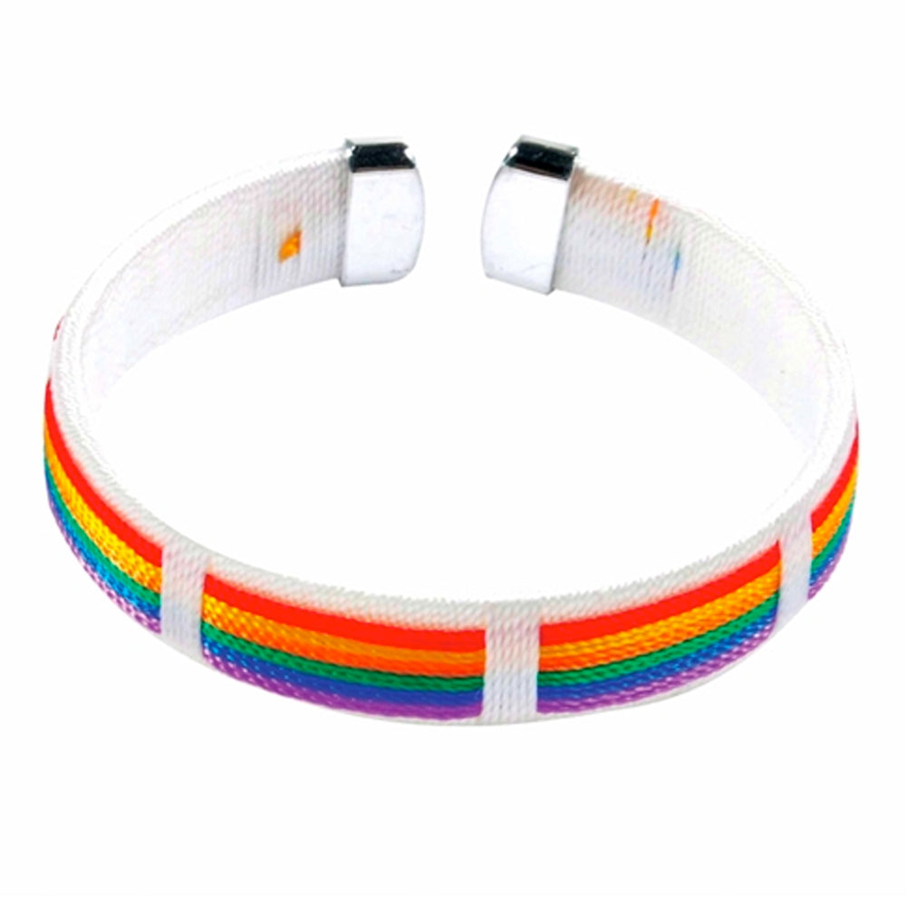 Gay Pride Rainbow Weaved Threads Bracelet (White)